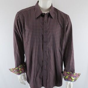 Robert Graham Flip Cuff Long Sleeve Button Up Shirt Mens 2XL XXL‎ 100% Cotton